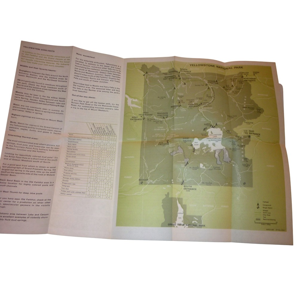 Vintage 1967 Yellowstone National Park Map Brochure US Interior NPS Ephemera